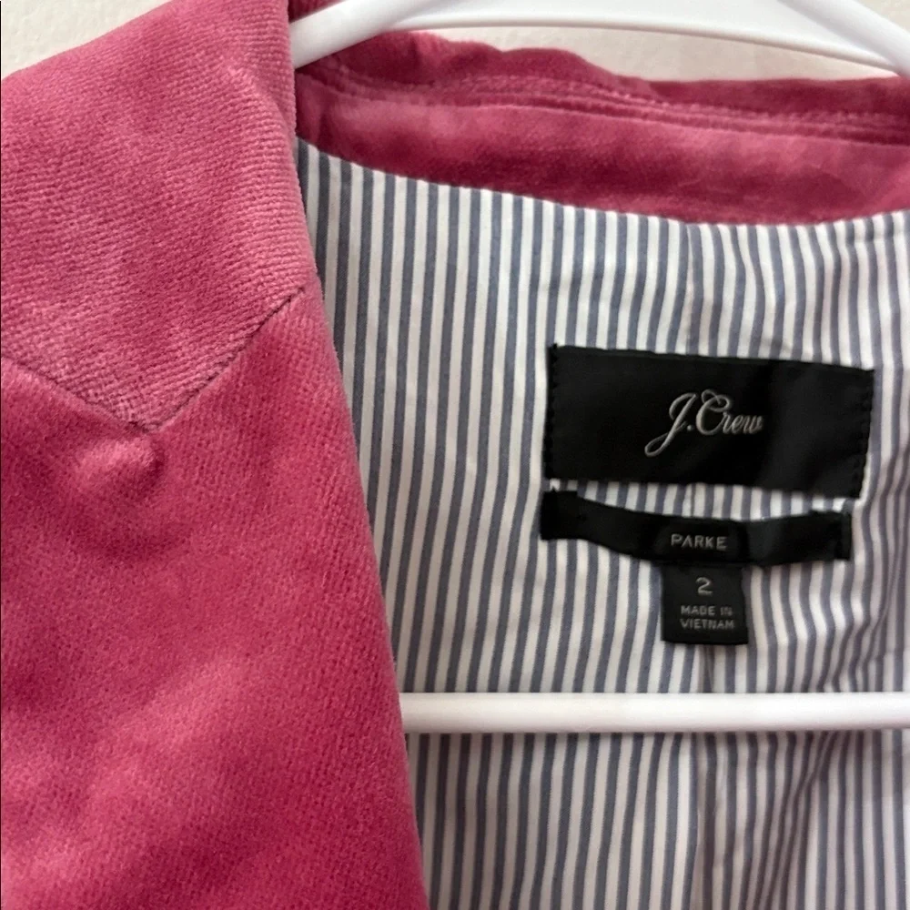 J. Crew NWT Parke Velvet Women's Blazer - size 2 - pink - 100% cotton